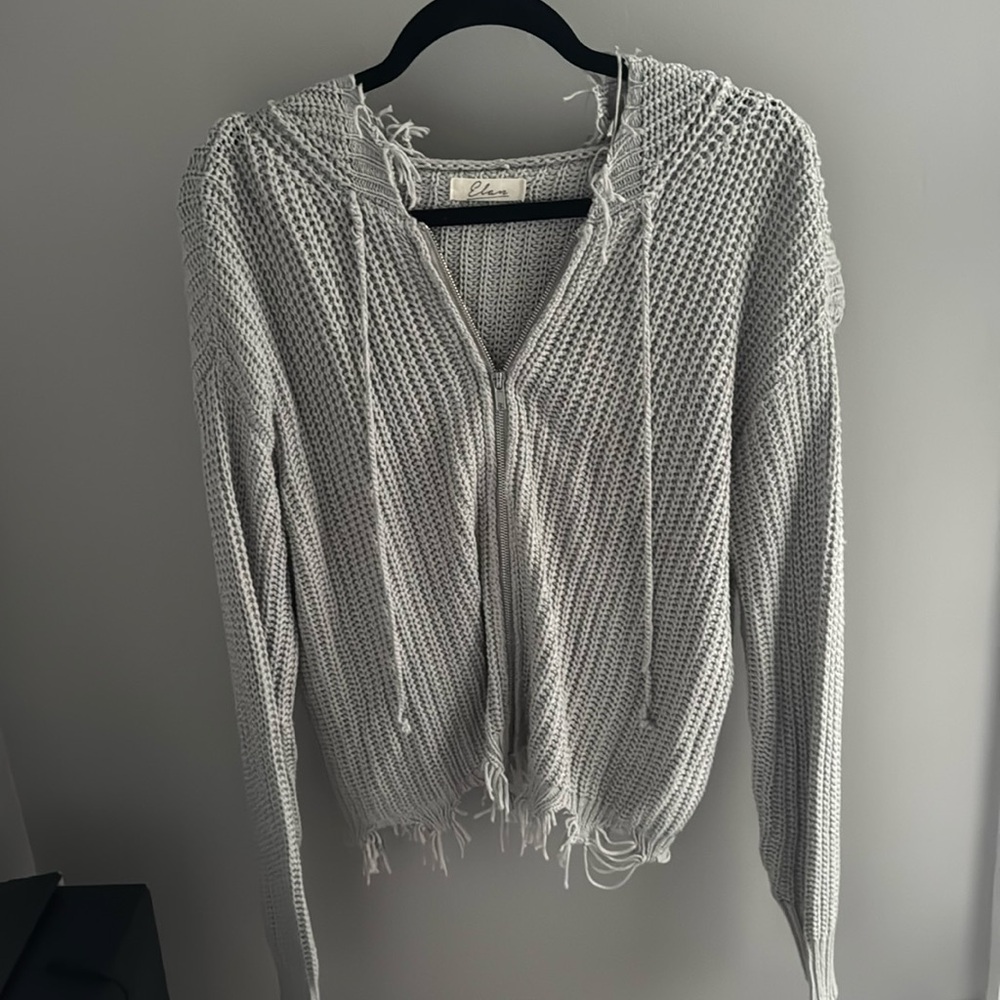 Gray Boutique Knit Cardigan with zipper